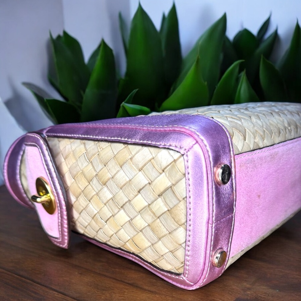 COACH - Pink and Cream Woven Satchel - Picture 7 of 13